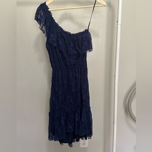 Chelsea & Violet Navy Blue Lace One Shoulder High Low Mini Dress size small